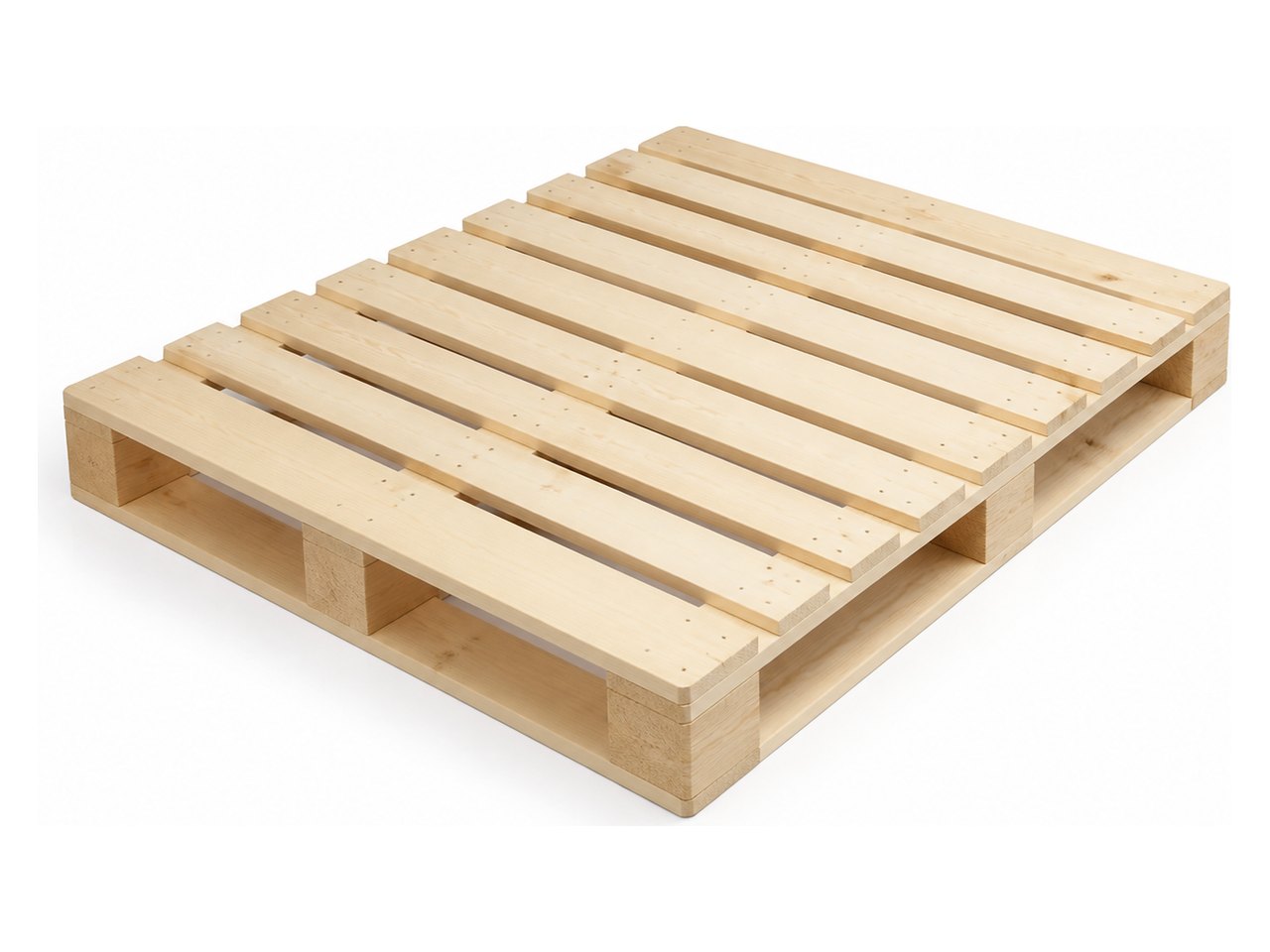 Catalogue reference photograph of a four-way timber block pallet on a white background, representing the UK Standard type; sizes and grades confirmed per enquiry