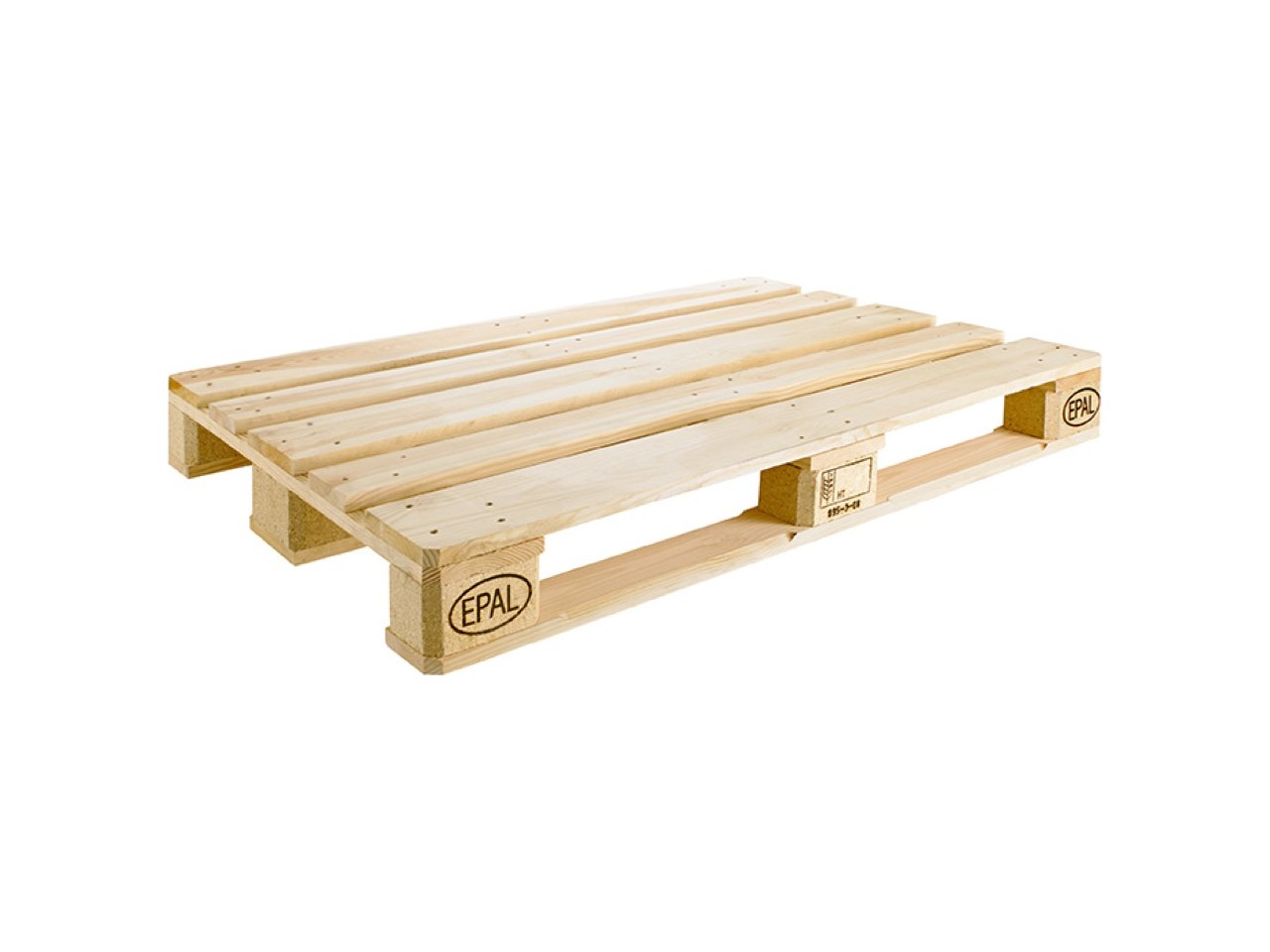 Catalogue reference photograph of a Euro-size timber block pallet whose corner blocks carry EPAL branding; specification and any marking confirmed per enquiry